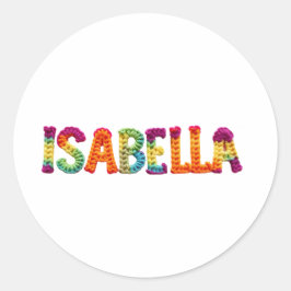Isabella Name in lebendigem Crochet-Muster Runder Aufkleber
