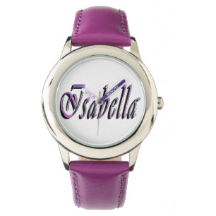Isabella, Name, Logo, Girls Lila Leather Watch. Armbanduhr