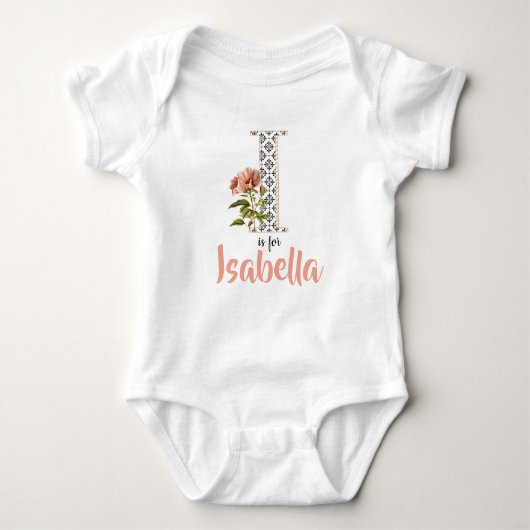 Isabella Name Reveal Floral Letter Girl Whimsical Baby Strampler (Vorderseite)