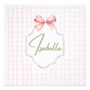 Isabella Personalisiert Pink Bow & Gingham Print Fotodruck