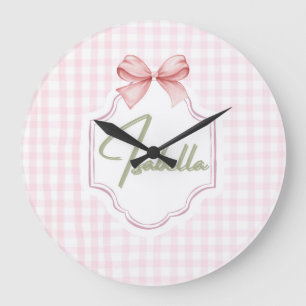 Isabella Personalisiert Pink Bow & Gingham Print Große Wanduhr