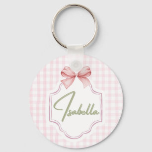 Isabella Personalisiert Pink Bow & Gingham Print Schlüsselanhänger