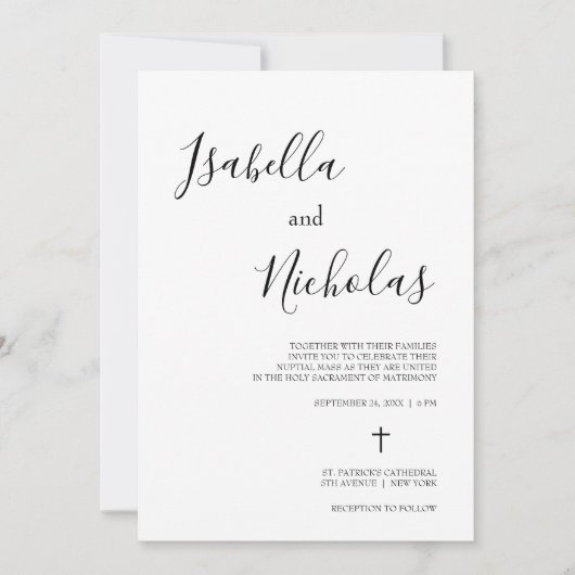 Isabella Simple Modern Script katholische Hochzeit Einladung (Vorderseite)