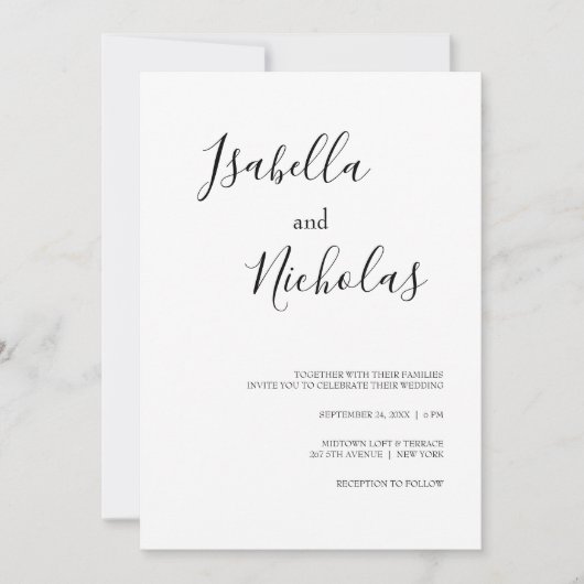 Isabella Simple Modern White Black Foto Wedding Einladung (Vorderseite)