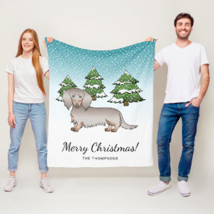 Isabella & Tan Langhaar-Dachshund Winterwald Fleecedecke