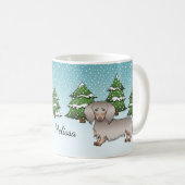 Isabella & Tan Long Hair Dackel Winterwald Kaffeetasse (VorderseiteRechts)