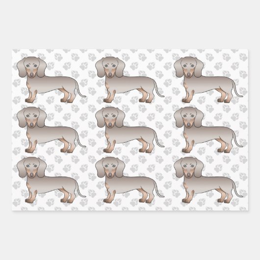 Isabella und Tan glatte Dackel Geschenkpapier Set (Vorderseite)