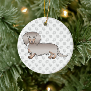 Isabella und Tan Langhaar-Dachshund Cartoon-Hund Keramik Ornament
