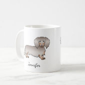 Isabella und Tan Long Hair Dackel Hund & Name Kaffeetasse (Vorderseite Links)