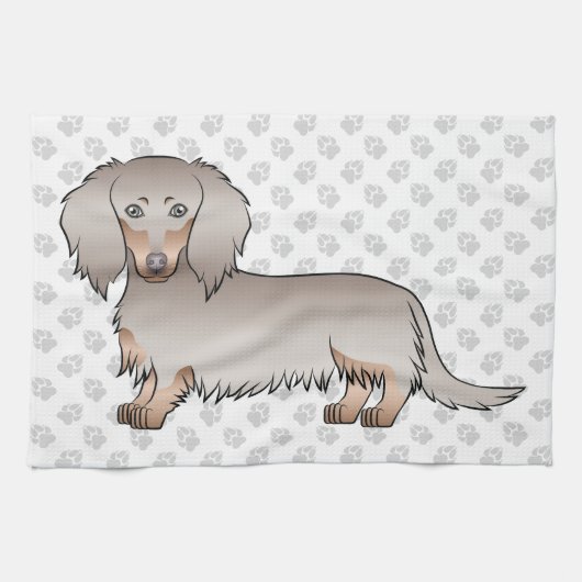 Isabella und Tan Long Hair Dackel Hund & Paws Geschirrtuch (Horizontal)