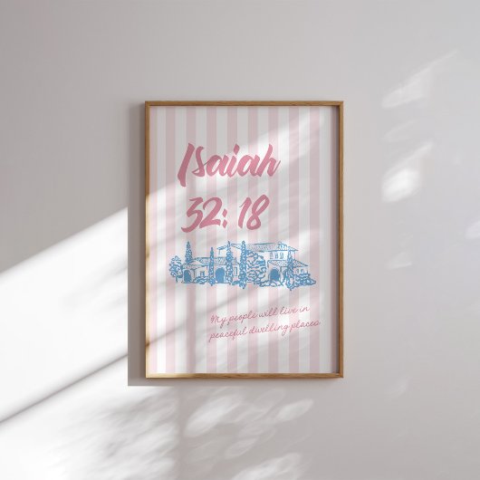 Isaiah 32:18 Bibelverse Friedliche Wohnung rosa Poster