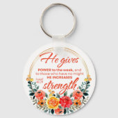 Isaiah 40:29 Er gibt Power eine Schrift der Roten Schlüsselanhänger (Vorderseite)