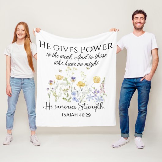Isaiah 40:29 Er gibt Power Wildblumen Schrift Fleecedecke (Beispiel)