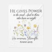 Isaiah 40:29 Er gibt Power Wildblumen Schrift Fleecedecke (Vorderseite)