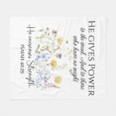 Isaiah 40:29 Er gibt Power Wildblumen Schrift Fleecedecke (Vorderseite (Horizontal))