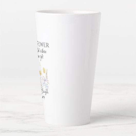 Isaiah 40:29 Er gibt Power Wildblumen Schrift Milchtasse (Vorderseite)