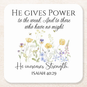 Isaiah 40:29 Er gibt Power Wildblumen Schrift Rechteckiger Pappuntersetzer
