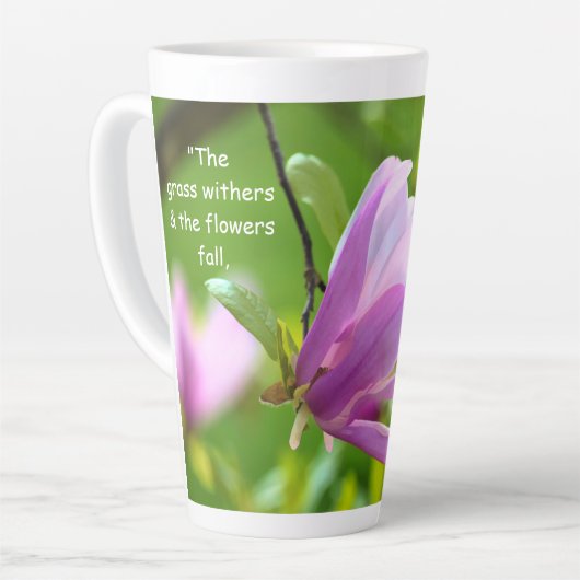 Isaiah 40:8 Latte Tasse (Linke Ecke)