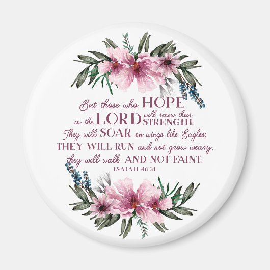 Isaiah 40 Bibelverse mit rosa Blume Magnet (Vorne)