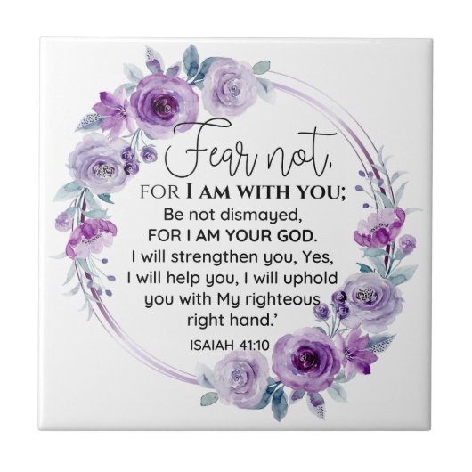 Isaiah 41:10 Furcht vor nicht Lila Schrift Fliese (Vorderseite)