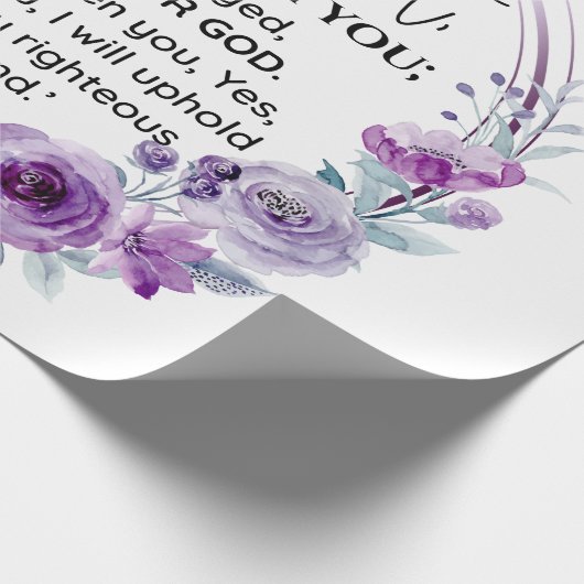 Isaiah 41:10 Furcht vor nicht Lila Schrift Geschenkpapier (Ecke)