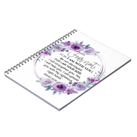 Isaiah 41:10 Furcht vor nicht Lila Schrift Notizblock (Linke Seite)