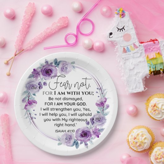 Isaiah 41:10 Furcht vor nicht Lila Schrift Pappteller (Party)