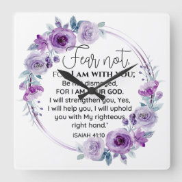 Isaiah 41:10 Furcht vor nicht Lila Schrift Quadratische Wanduhr