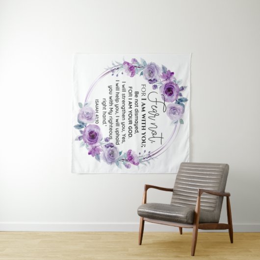 Isaiah 41:10 Furcht vor nicht Lila Schrift Wandteppich (Beispiel (Horizontal))