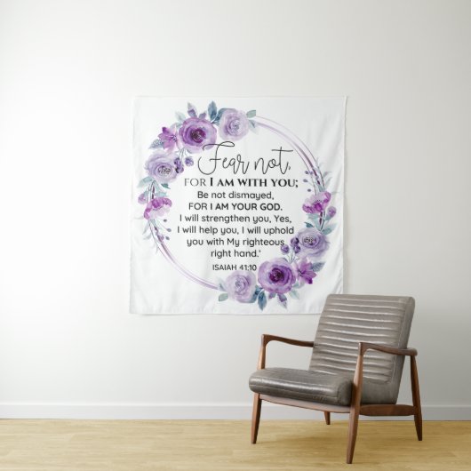 Isaiah 41:10 Furcht vor nicht Lila Schrift Wandteppich (Beispiel)