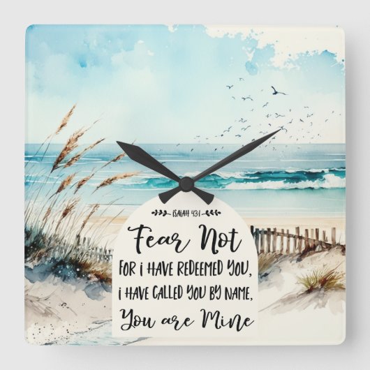Isaiah 43:1 Angst nicht, dass ich euch erlöst habe Quadratische Wanduhr (Vorderseite)