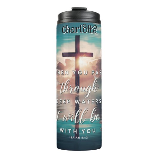 Isaiah 43:2 durch tiefe Gewässer mit dir Thermosbecher (Vorderseite)