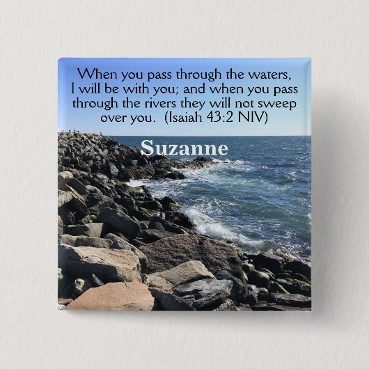 Isaiah 43:2 Ich werde mit dir Foto des Ozeans sein Button (Vorderseite)