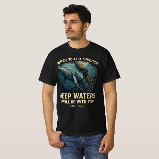 Isaiah 43:2 Whale Deep Waters Christian T-Shirt (Vorne ganz)