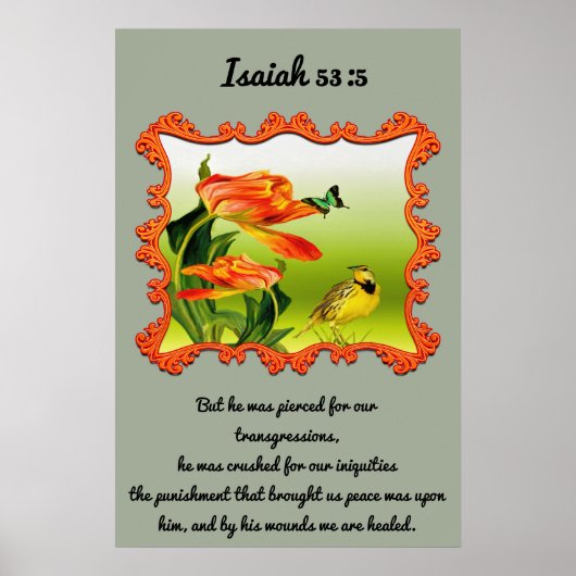 Isaiah 53:5 Gelber und schwarzer Kanarienvogel Poster (Vorne)
