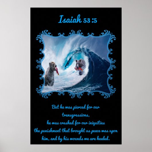 Isaiah 53:5 Grizzly Bars im Ozean Poster (Vorne)