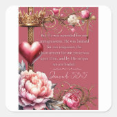 Isaiah 53:5 Healing Scripture | Watercolor Pink Quadratischer Aufkleber (Vorderseite)