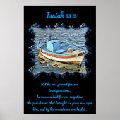 Isaiah 53:5 mit einem alten Boot im ruhigen Meer Poster (Vorne)