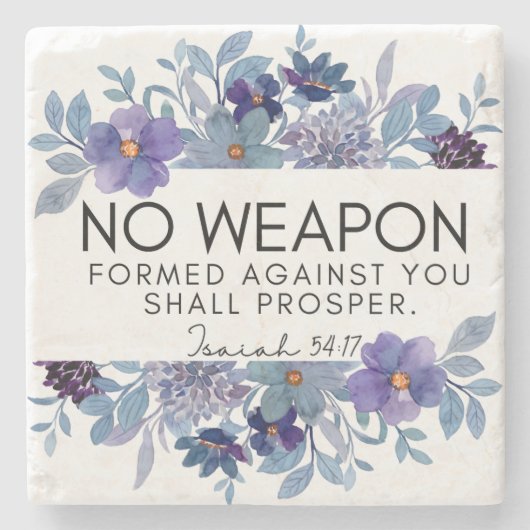 Isaiah 54:17 No Weapon Christlich Scripture Floral Steinuntersetzer (Vorderseite)