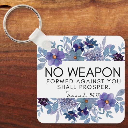 Isaiah 54:17 No Weapon Christliche Lila Blüte Schlüsselanhänger (Vorderseite)