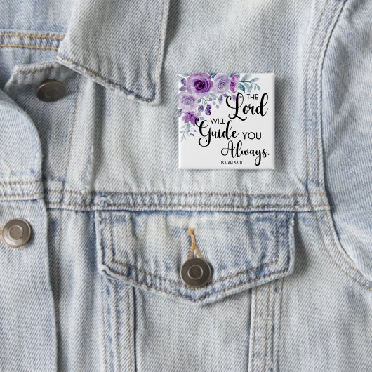 Isaiah 58:11 Lila Christlicher Blütenverse Button (Beispiel)