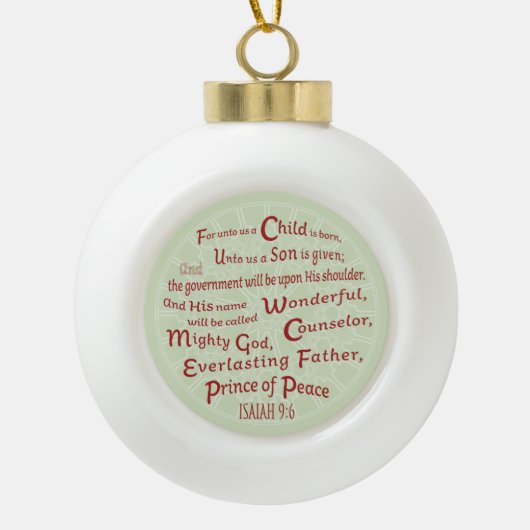 Isaiah 9:6 Bibelverse in den Weihnachtsfarben Keramik Kugel-Ornament (Vorderseite)
