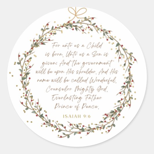 Isaiah 9:6 Christmas Bible Verse Runder Aufkleber (Vorderseite)