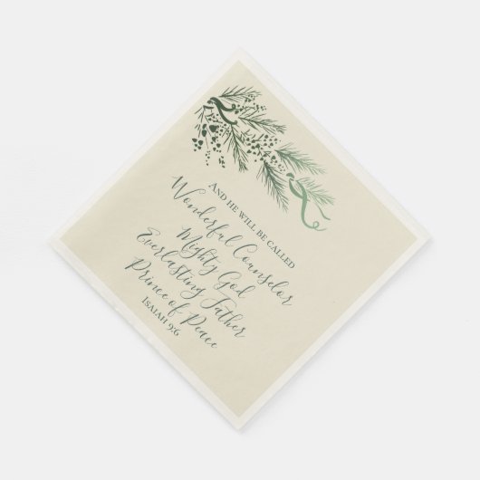 Isaiah 9:6 Elegante, einzigartige Vegetation Kiefe Serviette (Ecke)