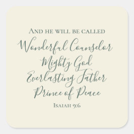 Isaiah 9:6 Elegante Sage Green Christliche Weihnac Quadratischer Aufkleber