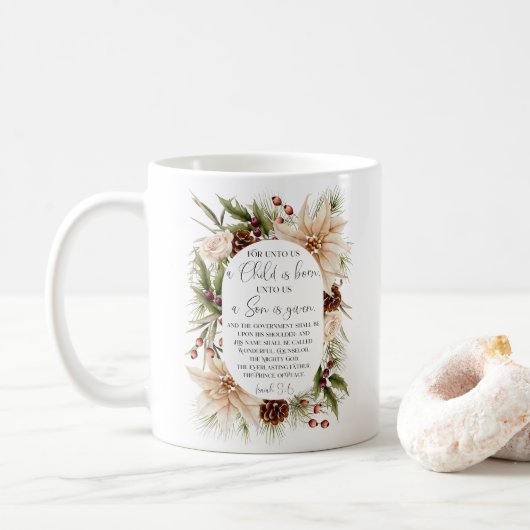 Isaiah 9:6 Für uns Weihnachts-Oval-Blumenrahmen Kaffeetasse (Mit Donut)