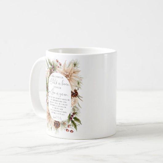 Isaiah 9:6 Für uns Weihnachts-Oval-Blumenrahmen Kaffeetasse (Vorderseite Links)