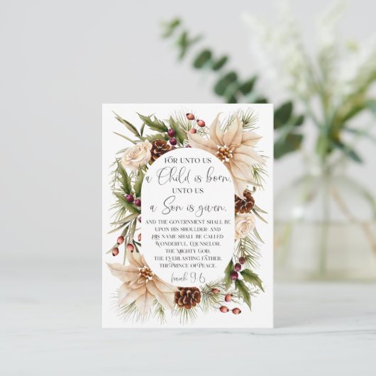 Isaiah 9:6 Für uns Weihnachts-Oval-Blumenrahmen Postkarte (Stehend Vorderseite)