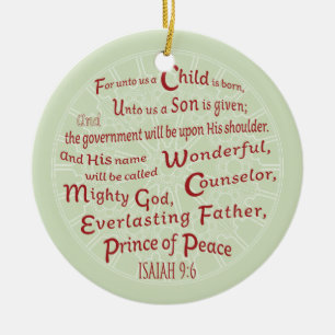 Isaiah 9:6 in den Weihnachtsfarben Keramikornament