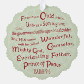 Isaiah 9:6 in den Weihnachtsfarben Ornament Karte (Rückseite)